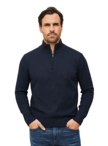 Navy Blue Half-Zip Ribbed Collar Sweater