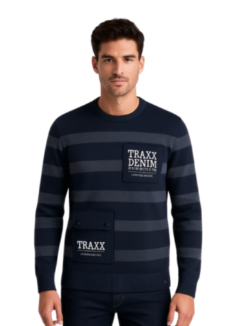 Navy Blue & Grey Striped Winter Sweater