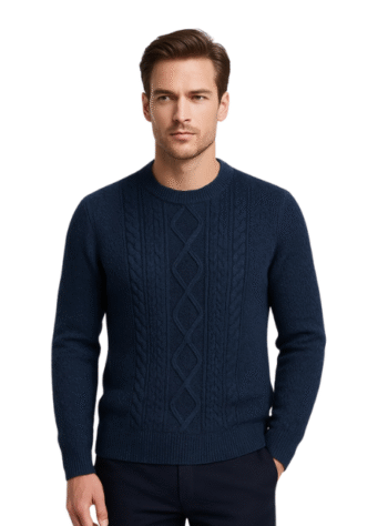Premium Navy Blue Cable-Knit Winter Sweater for Men