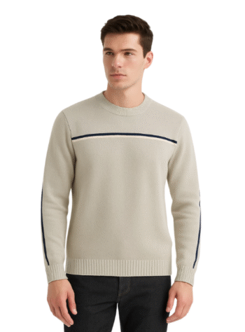 Men’s Beige Winter Sweater with Contrast Stripe