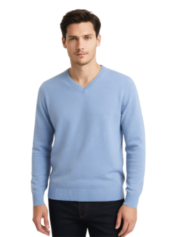 Men’s Light Blue V-Neck Knit Sweater
